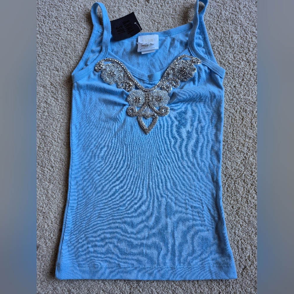 NWT Vintage Anna Sui Blue Crystal Tank Top Size S
